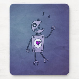 Grunge Happy Singing Retro Robot Mouse Pad
