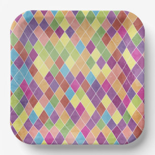 Grunge Harlequin Pattern Paper Plate