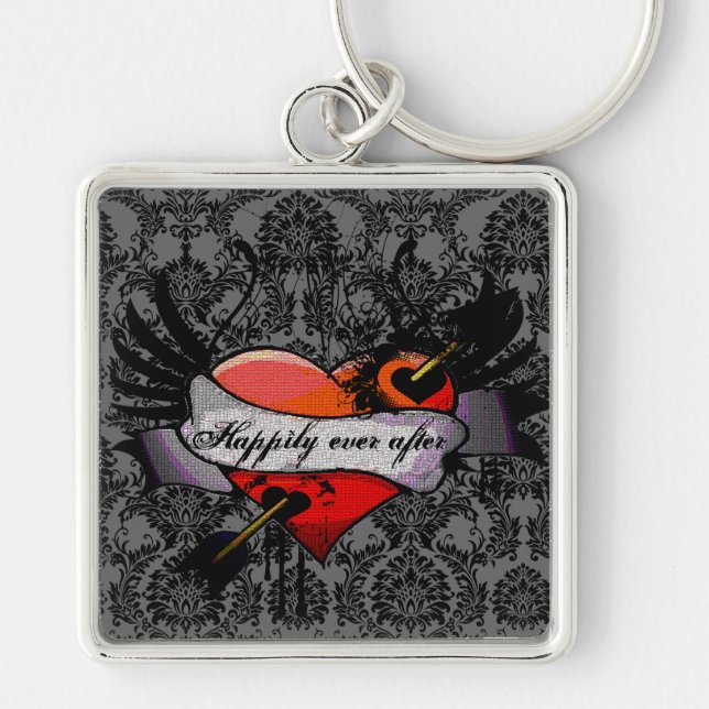Grunge Heart Happily Ever After Honeymoon KeyChain (Front)