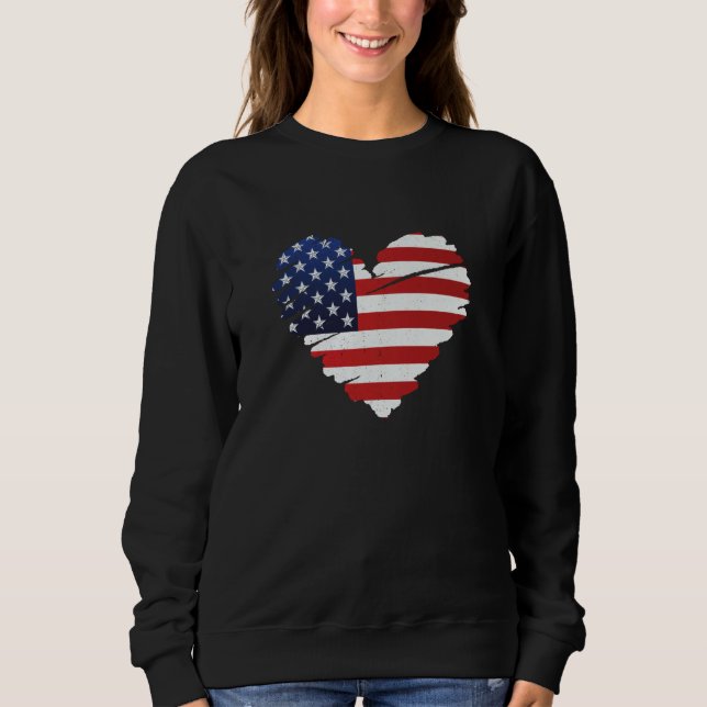 Grunge Heart USA Flag Patriotic Valentine's Day Sweatshirt (Front)