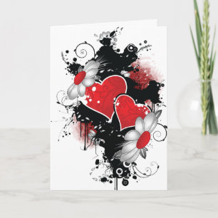 Grunge Hearts and Daisies Valentine Card