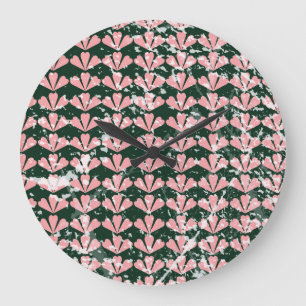 Grunge hearts and flowers pattern. large clock