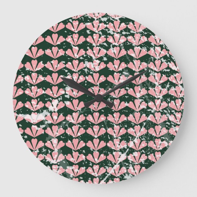 Grunge hearts and flowers pattern. large clock (Front)