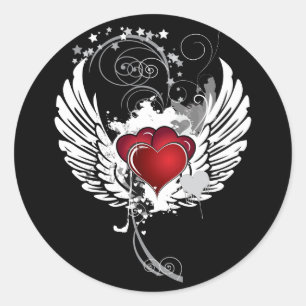 Grunge Hearts Wings Classic Round Sticker