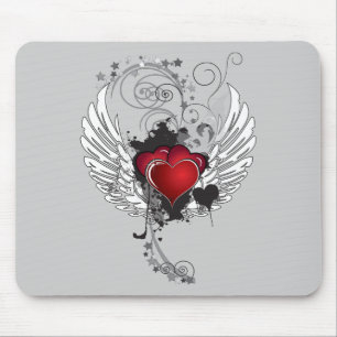 Grunge Hearts Wings Mouse Pad