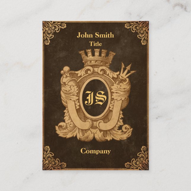Grunge Heraldry Monogram Business Card (Front)