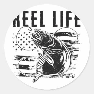 Grunge Hook American Flag Fisherman Merch. Fishing Classic Round Sticker