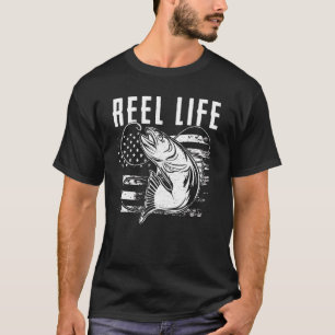 Grunge Hook American Flag Fisherman Merch Fishing T-Shirt