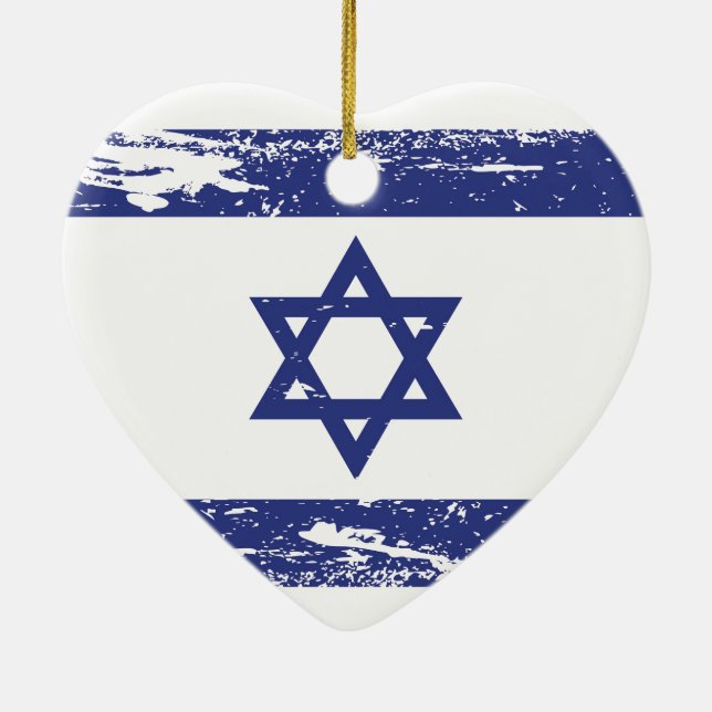 Grunge Israel Flag Ceramic Tree Decoration (Back)
