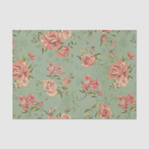 Grunge,jade,coral,floral,vintage,shabby chic,roses tissue paper