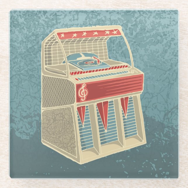 Grunge Jukebox Glass Coaster (Front)