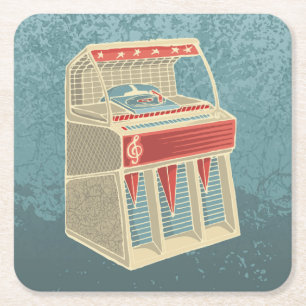 Grunge Jukebox Square Paper Coaster