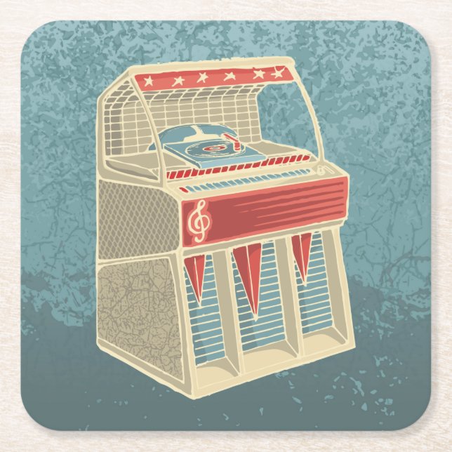 Grunge Jukebox Square Paper Coaster (Front)