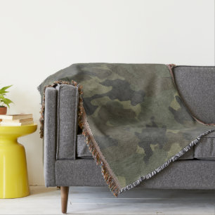 Grunge Khaki Green Camo Woven Throw Blankets