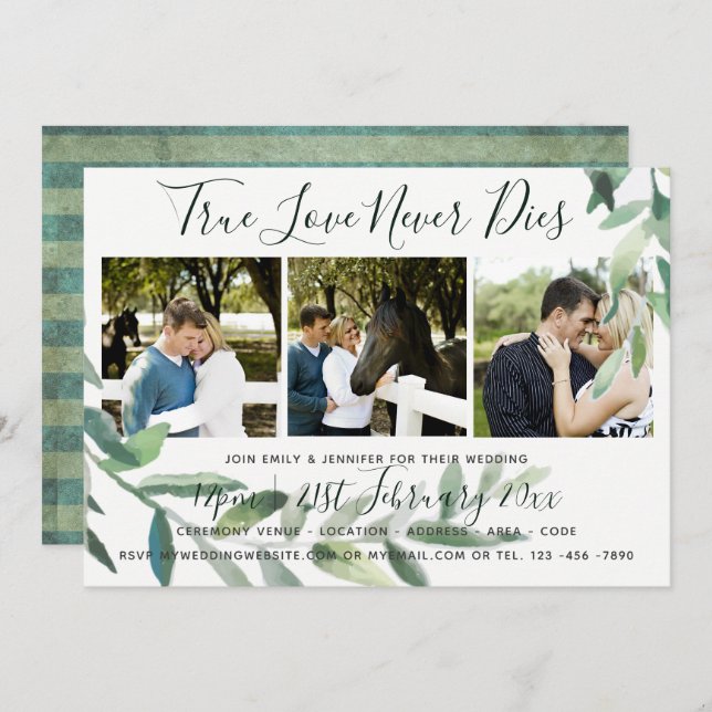 Grunge Leaves | PHOTO Collage Wedding INVITATION (Front/Back)