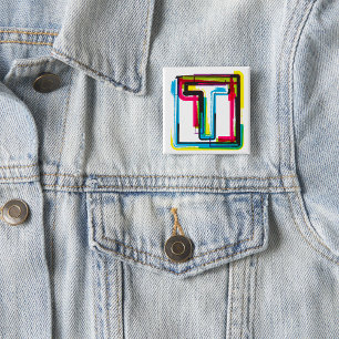 Grunge Letter T Bold Colorful Urban Typography  15 Cm Square Badge