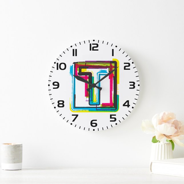Grunge Letter T Bold Colourful Urban Typography  Large Clock (Creator Uploaded)