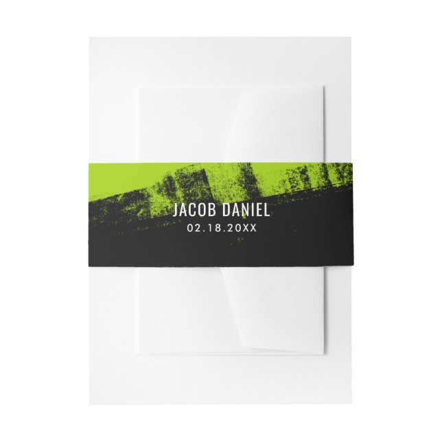 Grunge Lime Green Black Bar Mitzvah Invitation Belly Band (Front Example)