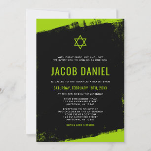 Grunge Lime Green Black Bar Mitzvah Invitations