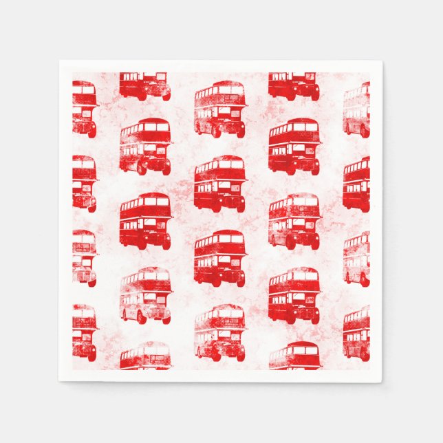 Grunge London Bus Pattern Print Napkin (Front)