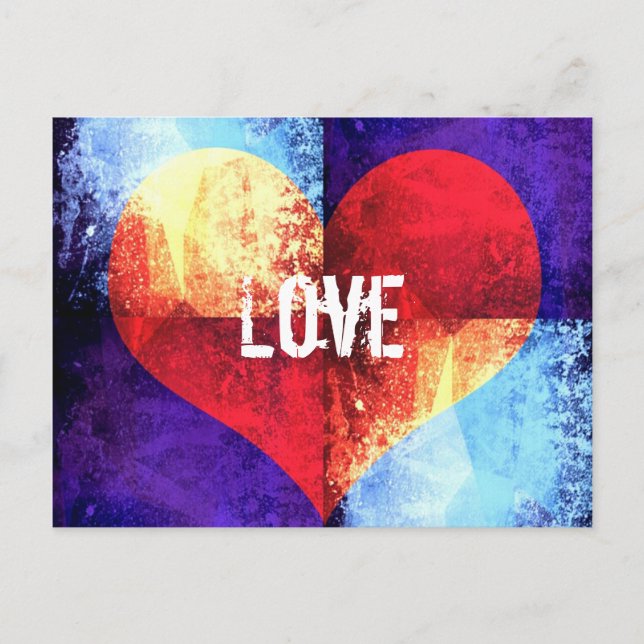 Grunge Love Heart on Blue Postcard (Front)