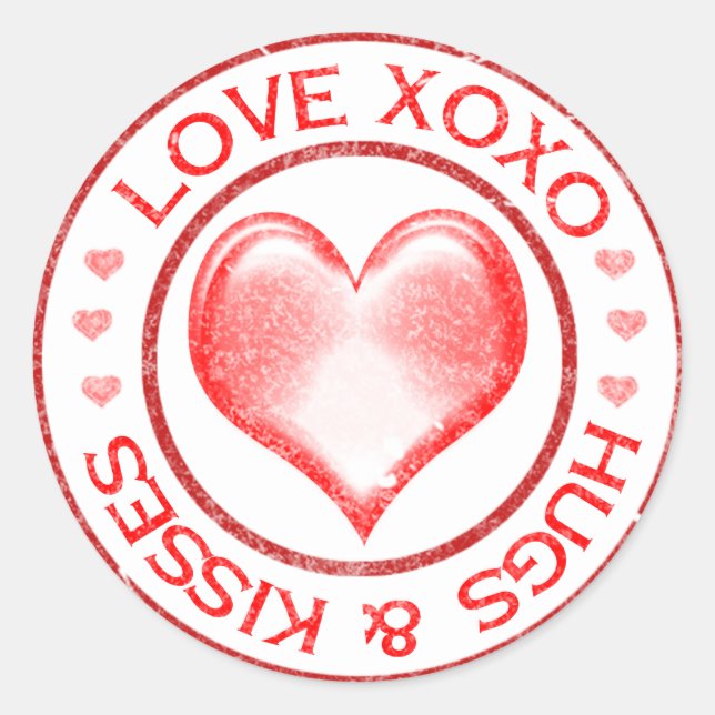 Grunge Love Hugs Kisses Valentine Classic Round Sticker (Front)