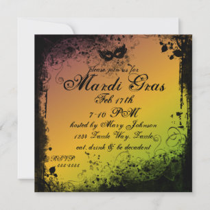 Grunge Mardi Gras Mask Invitation