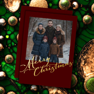 Grunge Merry Christmas and Your Photo Foil Holiday Card