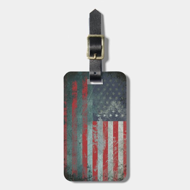 Grunge Metal American Flag 1 Luggage Tag (Front Vertical)