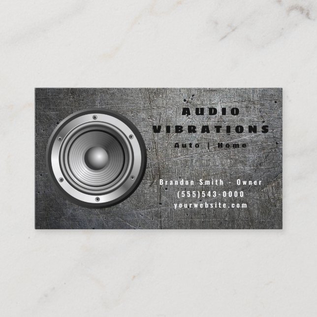 Grunge Metal Car Audio Stereo Speaker Installation Business Card (Front)