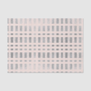 Grunge Metallic Silver Rose Blush Plaid Decoupage  Tissue Paper