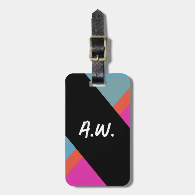 Grunge Monogram Black Pink Luggage Tag (Front Vertical)