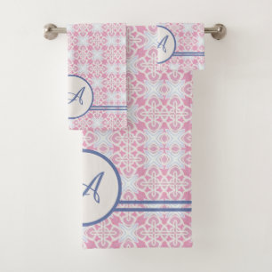 Grunge Monogram   Elegant Pink & Blue Pattern Bath Towel Set