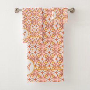 Grunge Monogram   Elegant Red & Orange Pattern Bath Towel Set