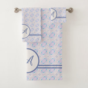 Grunge Monogram   Elegant Violet & Blue Pattern Bath Towel Set