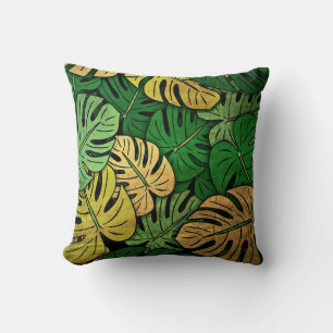 Grunge Monstera Leaves Cushion