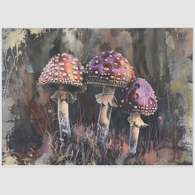 Grunge Mushrooms Illustration Decoupage Tissue Paper (Front)