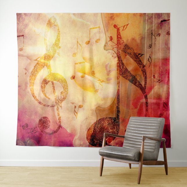 Grunge music notes with violin tapestry (In Situ (Horizontal))