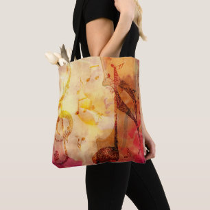 Grunge music notes with violin tote bag