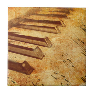 Grunge Music Sheet Piano Keys Ceramic Tile