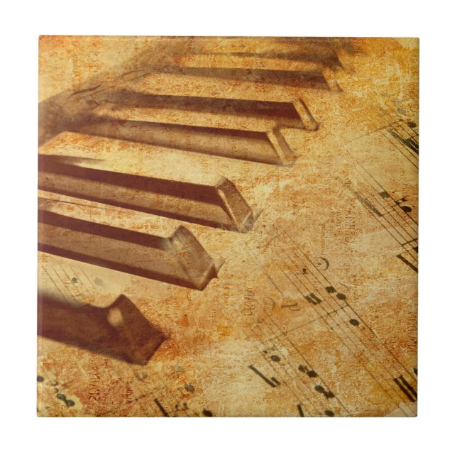 Grunge Music Sheet Piano Keys Ceramic Tile (Front)