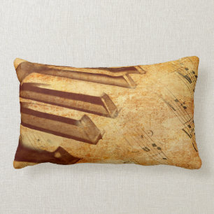 Grunge Music Sheet Piano Keys Lumbar Cushion