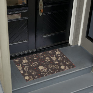 Grunge music skull crossbones pattern doormat