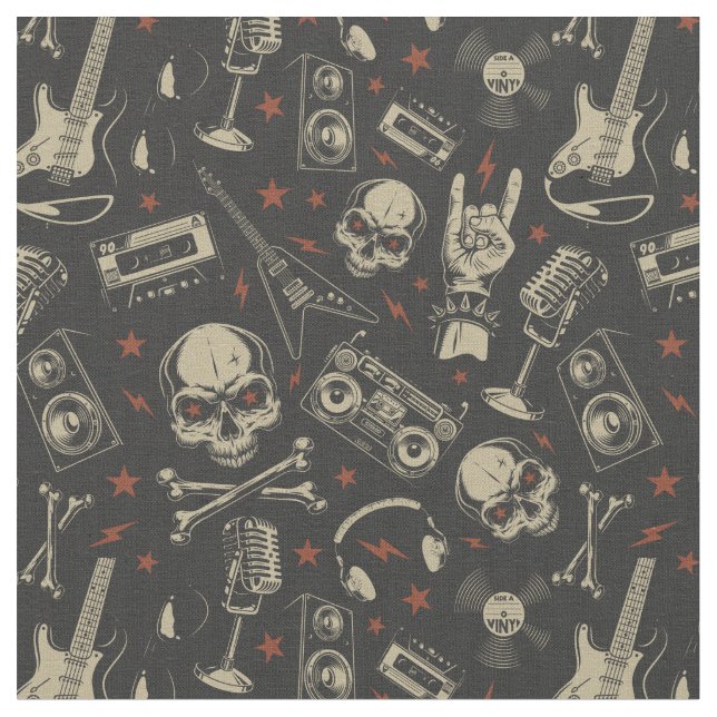 Grunge music skull crossbones pattern fabric (Close Up)