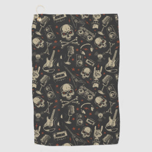 Grunge music skull crossbones pattern golf towel