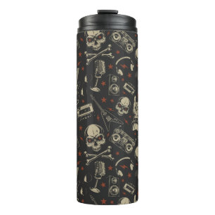 Grunge music skull crossbones pattern thermal tumbler