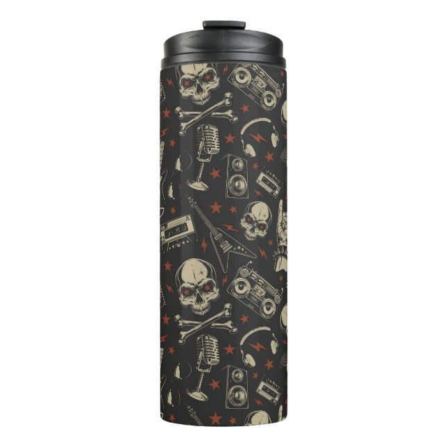 Grunge music skull crossbones pattern thermal tumbler (Front)