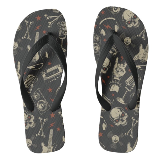 Grunge music skull crossbones pattern thongs (Footbed)