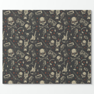 Grunge music skull crossbones pattern wrapping paper