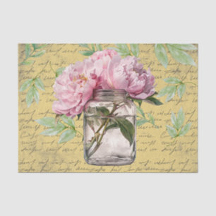 Grunge neutral wood Pinky Peonies Decoupage Tissue Paper